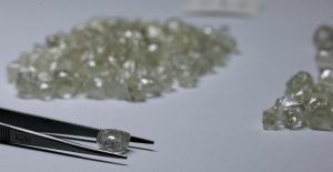 Diamonds are displayed during a visit to the De Beers Global Sightholder Sales in Gaborone, Botswana