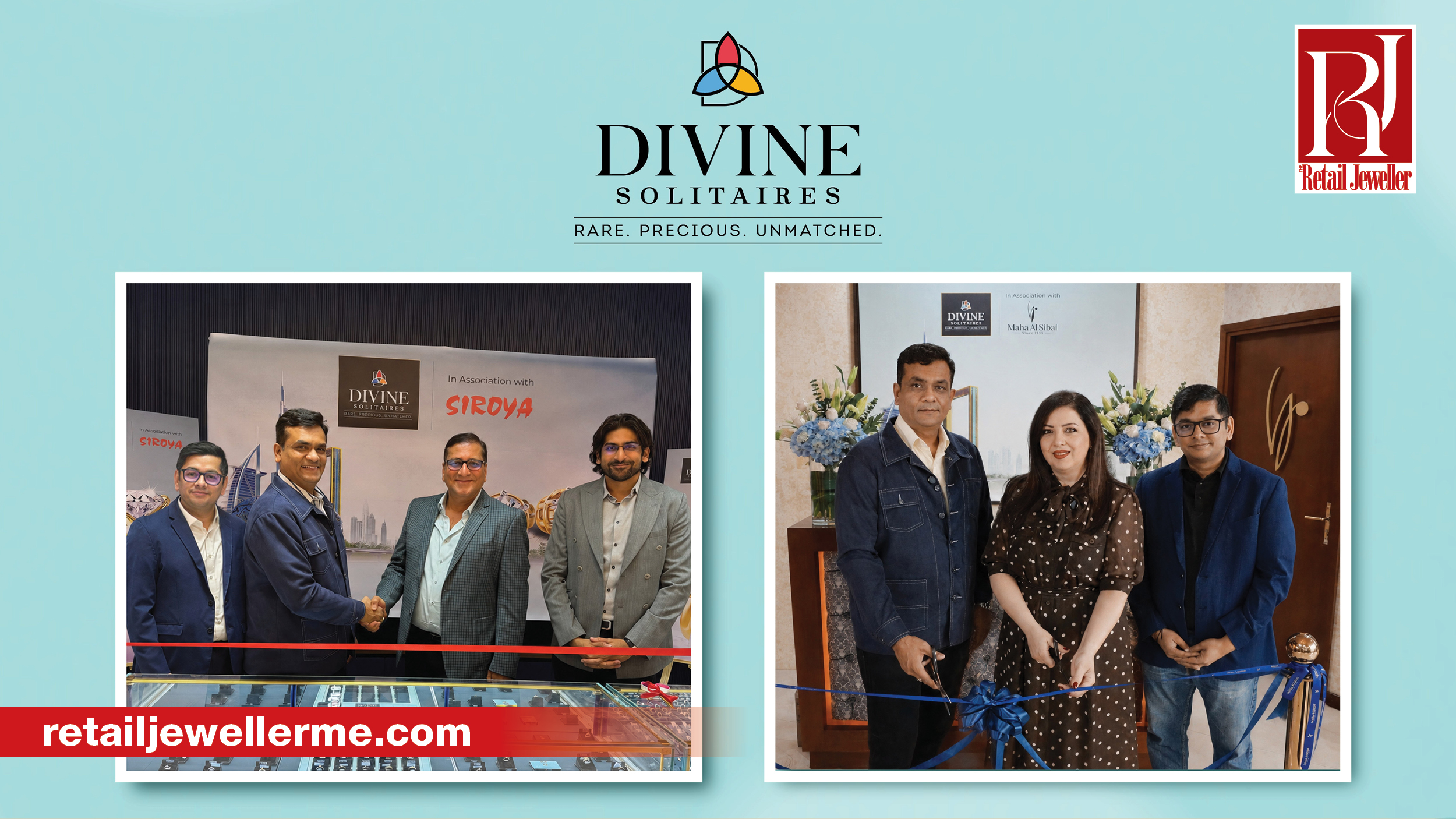 Jignesh Mehta with partners from Siroya Jewellers and Maha Al Sibai Jewellery during Divine Solitaires' UAE expansion.