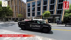 National Jewellery's Tesla Cybertruck used for customer pick-up and experiential retail in the UAE.