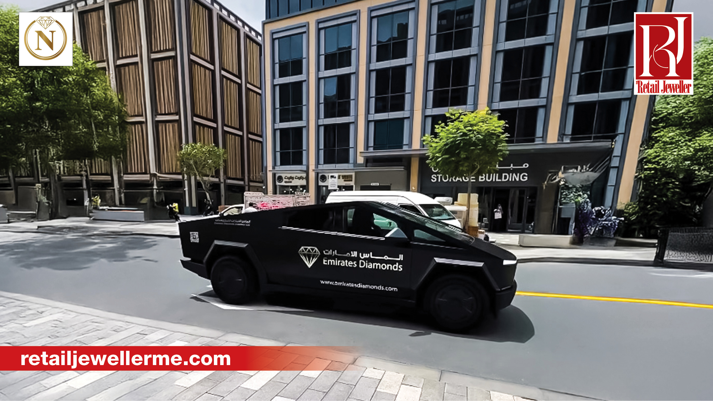 National Jewellery's Tesla Cybertruck used for customer pick-up and experiential retail in the UAE.